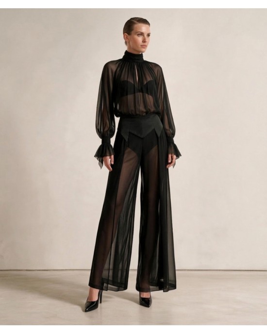 Zoya Sheer High-Neck Black Μπλούζα