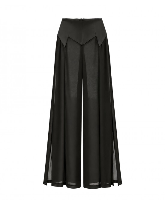 Zoya Sheer Wide-Leg Slitted Black Παντελόνι