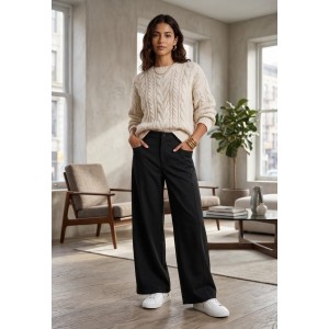 Zoya Tailored Wide-Leg Black Παντελόνι