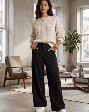 Zoya Tailored Wide-Leg Black Παντελόνι