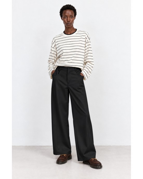 Zoya Tailored Wide-Leg Black Παντελόνι