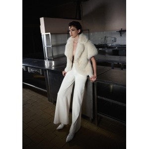 Zoya Tailored Wide-Leg Cream Παντελόνι