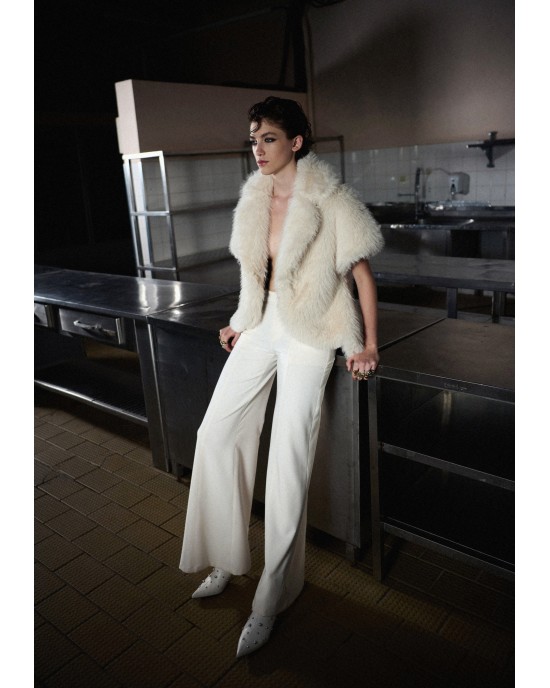 Zoya Tailored Wide-Leg Cream Παντελόνι