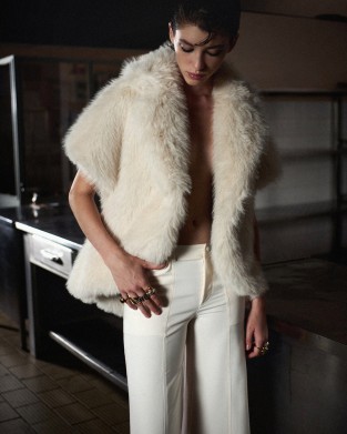 Zoya Tailored Wide-Leg Cream Παντελόνι