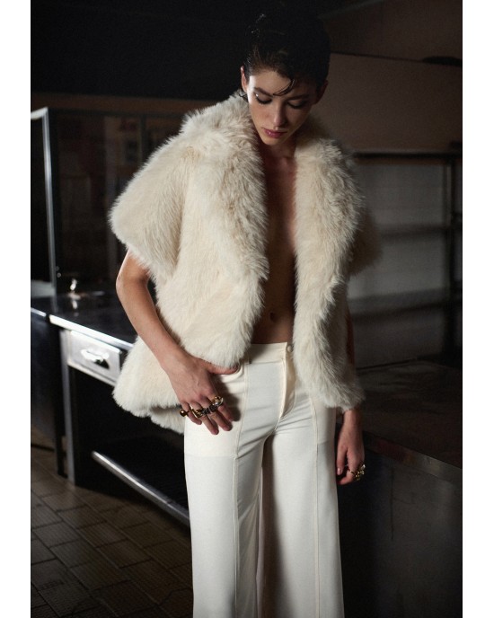 Zoya Tailored Wide-Leg Cream Παντελόνι