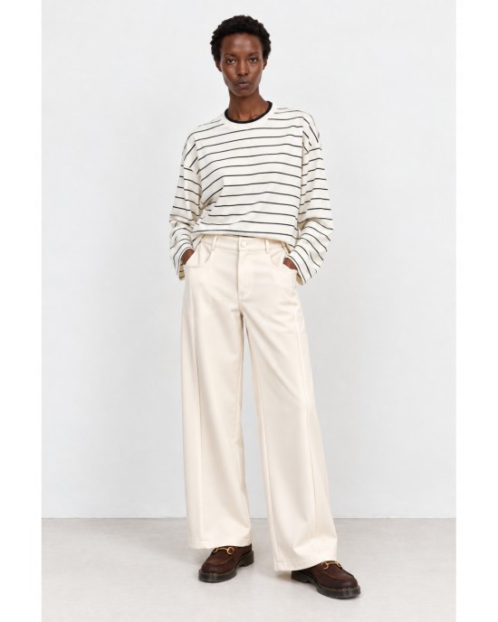 Zoya Tailored Wide-Leg Cream Παντελόνι