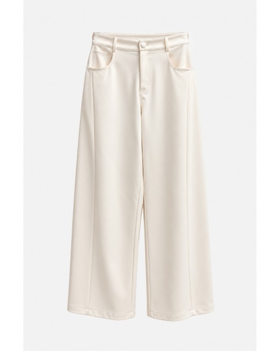 Zoya Tailored Wide-Leg Cream Παντελόνι