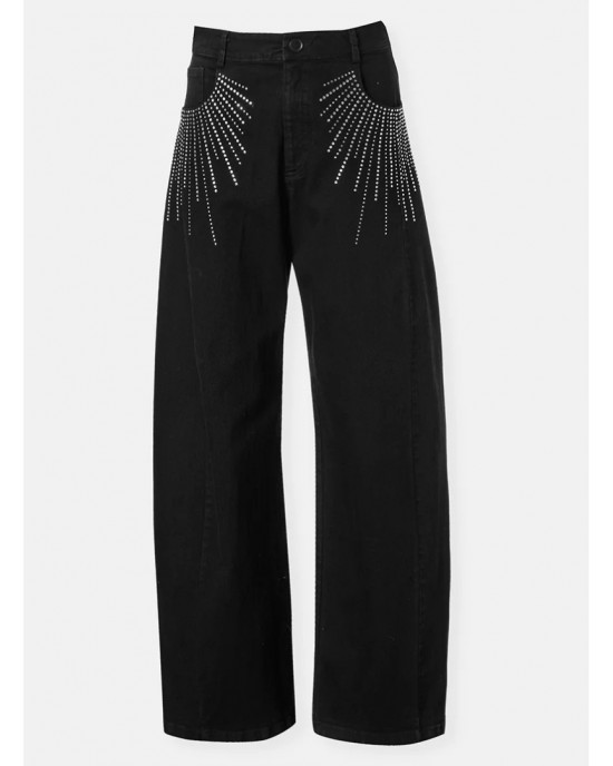 Zoya Strass Wide Leg Denim Black Παντελόνι