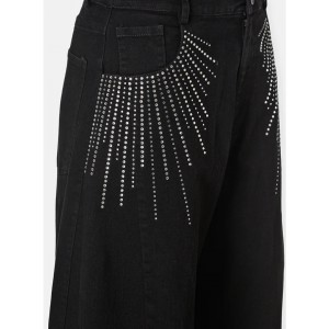 Zoya Strass Wide Leg Denim Black Παντελόνι