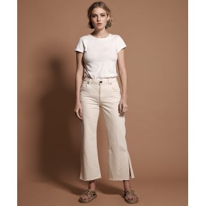 Oneteaspoon Nashville Libertines High Waist Cropped Wide Leg Jean Εκρού