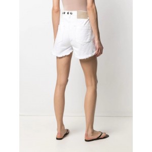 Oneteaspoon Frayed-Edge Studded Le Wolves Τζιν Σορτς Λευκό