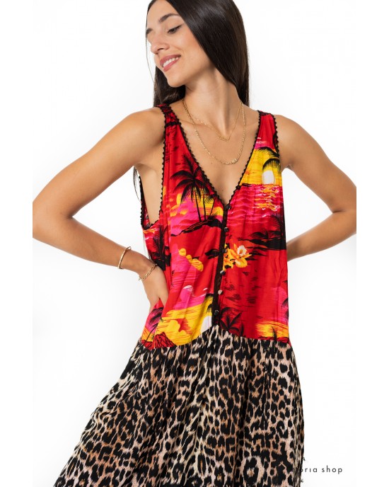 Oneteaspoon Hawaiian Rock Slip Animal Φόρεμα Κόκκινο