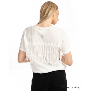 Oneteaspoon Paradise Fringe Boyfriend Κοντομάνικο Μπλουζάκι Λευκό