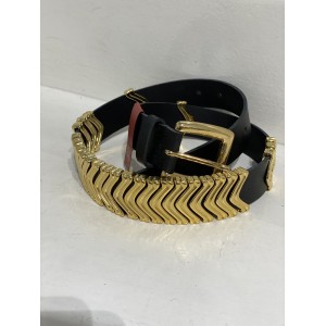 Salt & Pepper Leather Black Gold Belt